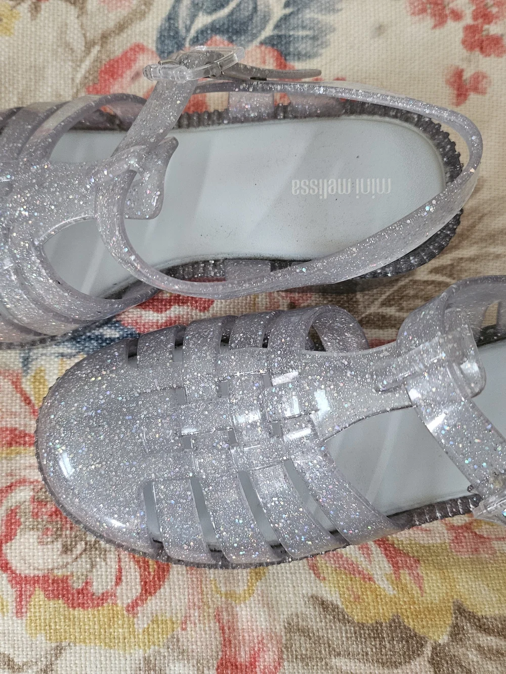 Mini Melissa Possesion Girls' Silver Glitter Jelly Sandals